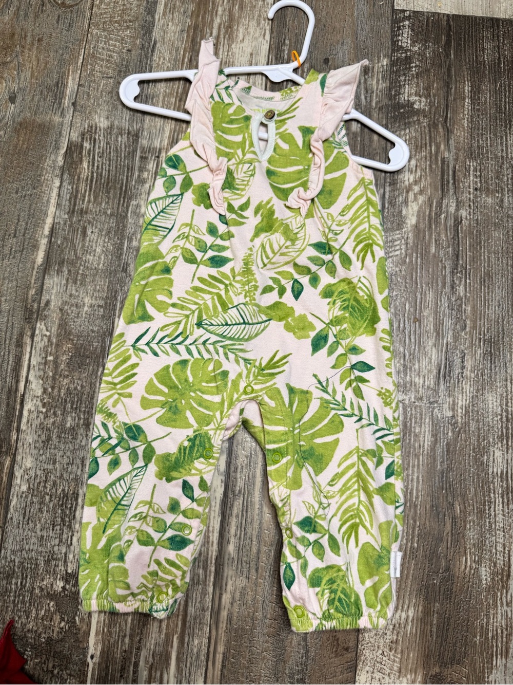 Burt’s Bees  Palm Print Pink & Green Romper